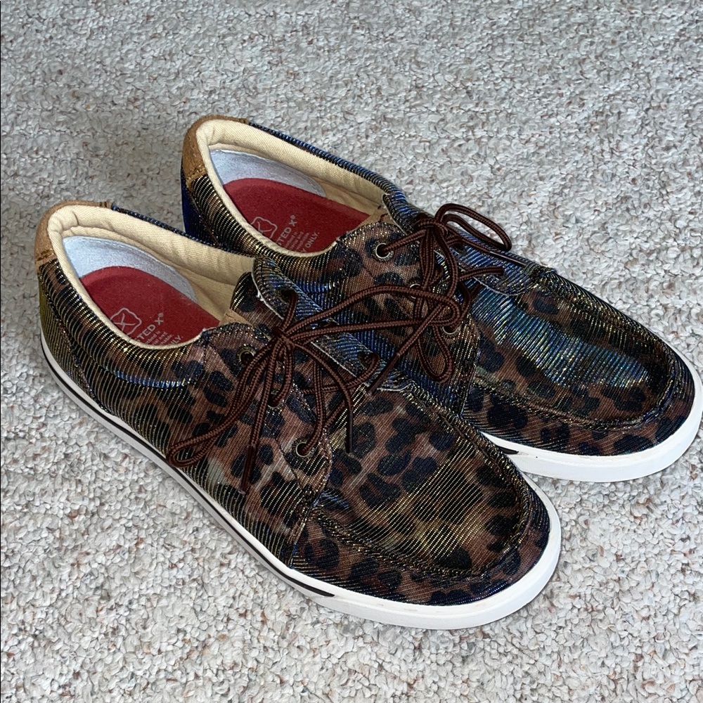 Twisted X Leopard Print Shoes with Brown Laces